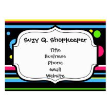Colorful Neon Stripes Polka Dots Pink Teal Lime Business Card