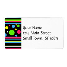 Colorful Neon Stripes Polka Dots Pink Teal Lime Custom Shipping Label