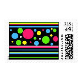 Colorful Neon Stripes Polka Dots Pink Teal Lime Postage