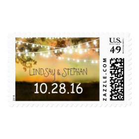 colorful night lights rustic wedding postage stamp
