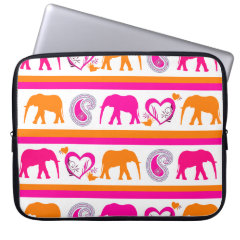 Colorful Orange Hot Pink Elephants Paisley Hearts Laptop Computer Sleeves