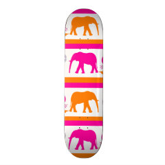 Colorful Orange Hot Pink Elephants Paisley Hearts Skate Boards