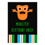 Colorful Orange Monster Birthday Party Invitations