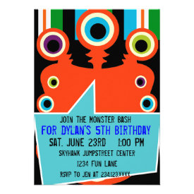 Colorful Orange Monster Birthday Party Invitations