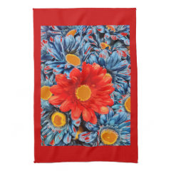 Colorful Orange Red Blue Gerber Daisies Flowers Hand Towels