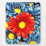 Colorful Orange Red Blue Gerber Daisies Flowers Mouse Pad
