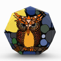 Colorful Original Owl Abstract Art Design Acrylic Award