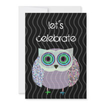 colorful owl birthday invitation party
