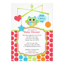 Colorful Owl Mobile Baby Shower Invitations