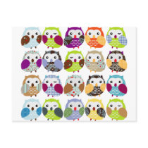 Colorful Owl Pattern Postcards