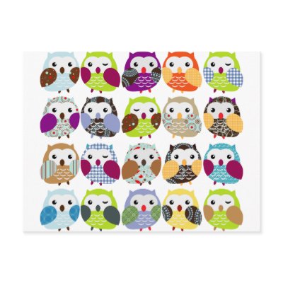 Colorful Owl Pattern Postcards by blackunicorn