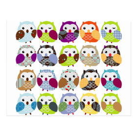 Colorful Owl Pattern Postcard