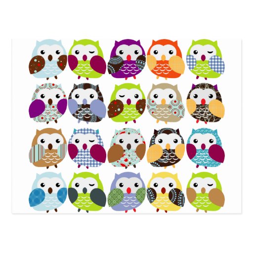 Colorful Owl Pattern Postcards