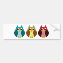 Colorful Owl Trio Bumper Sticker