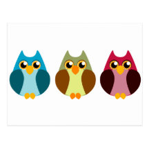 Colorful Owl Trio Postcard