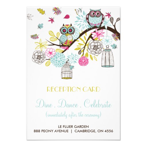 Colorful Owls and Falling Leaves Reception Card