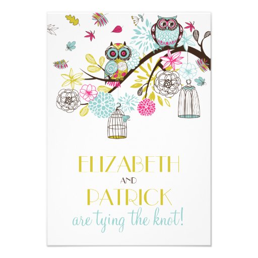 Colorful Owls and Falling Leaves Reception Card