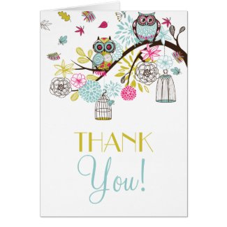 Colorful Owls and Falling Leaves Thank You Card