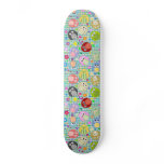Colorful Owls and Flowers Design Skate Boards