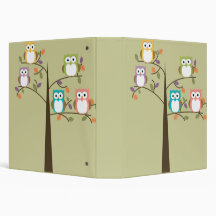 Colorful Owls in Pretty Tree 3 Ring Binder