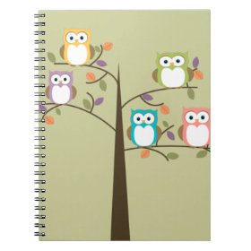 Colorful Owls in Pretty Tree Note Book