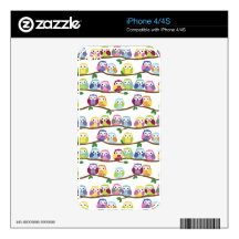Colorful owls on a branch decal for the iPhone 4