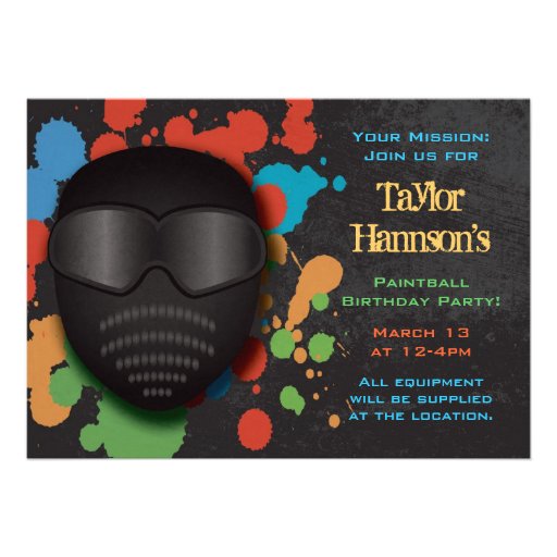 Colorful Paintball Birthday Party Invitation (front side)