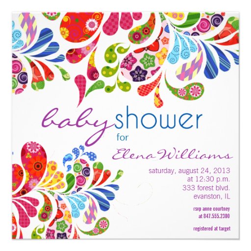 colorful paisley baby shower invitation