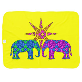 Colorful Paisley Elephant Cute Yellow Stroller Blanket