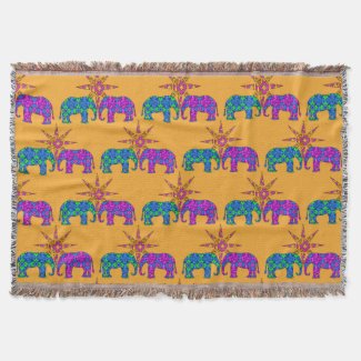 Colorful Paisley Elephants Throw Blanket