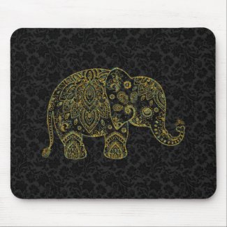 Colorful Paisley Floral Elephant Illustration Mouse Pad