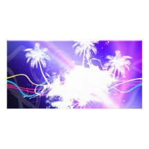 Colorful Palm Trees Grunge Layout Photo Greeting Card