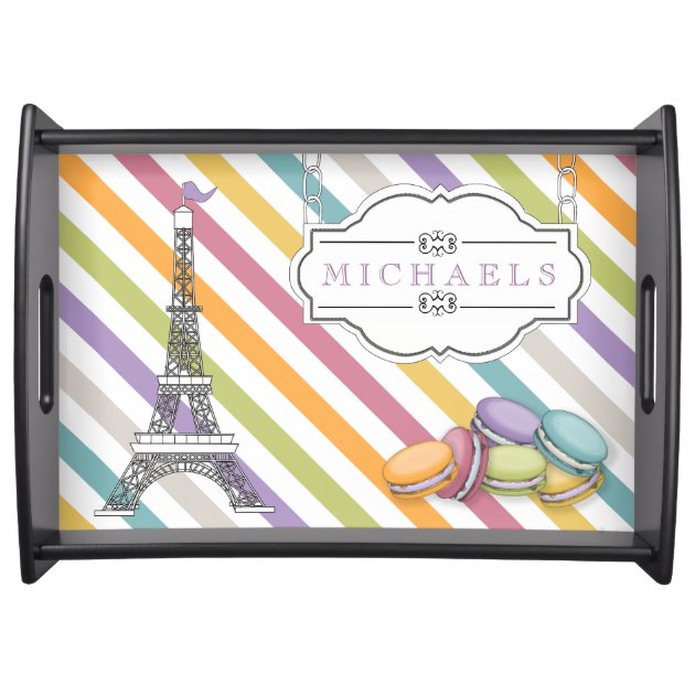 Colorful Paris Macaron Eiffel Tower Monogram Food Trays