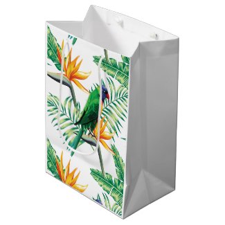 Colorful Parrot And Flowers Pattern Medium Gift Bag