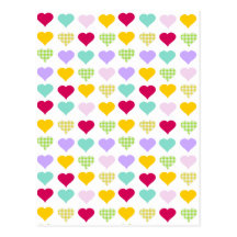 Colorful pastel hearts pattern postcard
