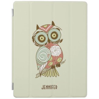 Colorful Pastel Tones Retro Floral Owl iPad Cover