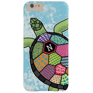 Colorful Patchwork Pattern Monogram Sea Turtle Barely There iPhone 6 Plus Case