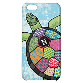 Colorful Patchwork Pattern Monogram Sea Turtle iPhone 5C Cover