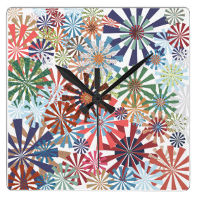 Colorful Pattern Radial Burst Pinwheel Design Square Wall Clock