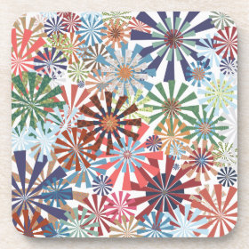 Colorful Pattern Radial Burst Pinwheel Design Drink Coaster