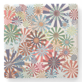 Colorful Pattern Radial Burst Pinwheel Design Stone Coaster