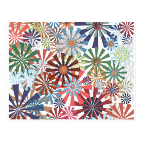 Colorful Pattern Radial Burst Pinwheel Design Postcards