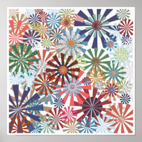 Colorful Pattern Radial Burst Pinwheel Design Posters