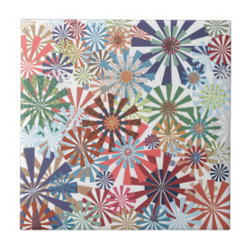 Colorful Pattern Radial Burst Pinwheel Design Ceramic Tile