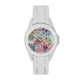 Colorful Pattern Radial Burst Pinwheel Design Wrist Watches