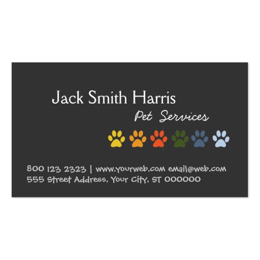 Colorful Paws Dog Pet Veterinarian Business Card Templates (front side)