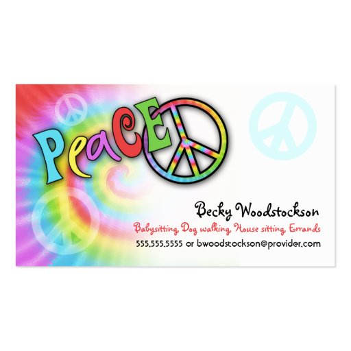 Colorful PEACE Profile Card Business Cards (front side)