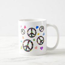 Colorful Peace symbol, flowers and Hearts Mugs