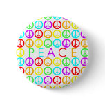 Colorful PEACE w/peace signs round Pinback Button