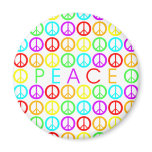 Colorful PEACE w/peace signs round Magnets